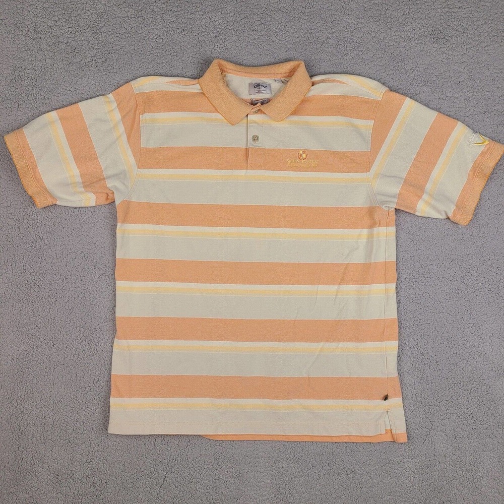 Callaway‎ Polo Shirt Mens XL White Orange Striped Golf Sport 100% Combed Cotton